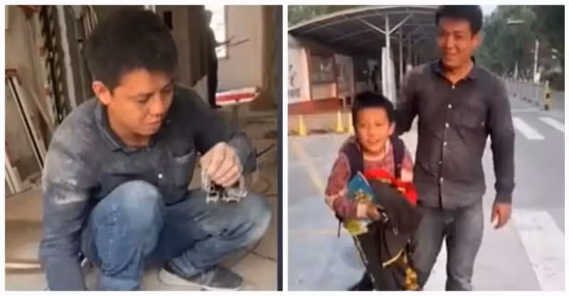 髒衣服來不及換！工人父母接兒放學「渾身狼狽怕傷他自尊」　沒想到「兒子暖心回應」網淚崩：好懂事
