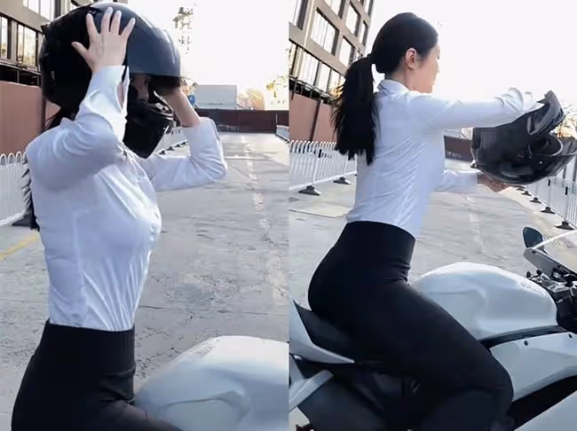 徐冬冬騎機車視頻火了，動作熟練穿搭洋氣，網友：一看就是老手