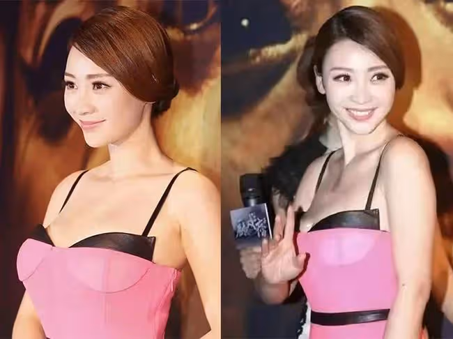 柳岩穿拼色弔帶裙亮相，造型洋氣身姿曼妙，單手叉腰略顯霸氣