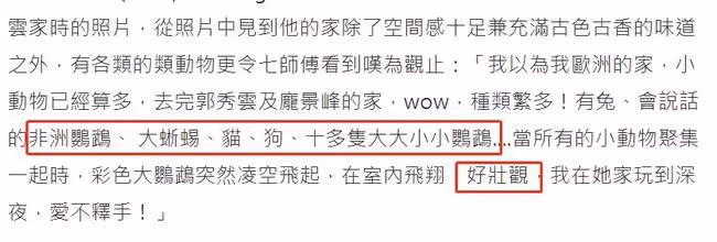 錢小豪前妻邀友人豪宅做客,滿屋動物太壯觀,每晚愛摟著鸚鵡睡覺