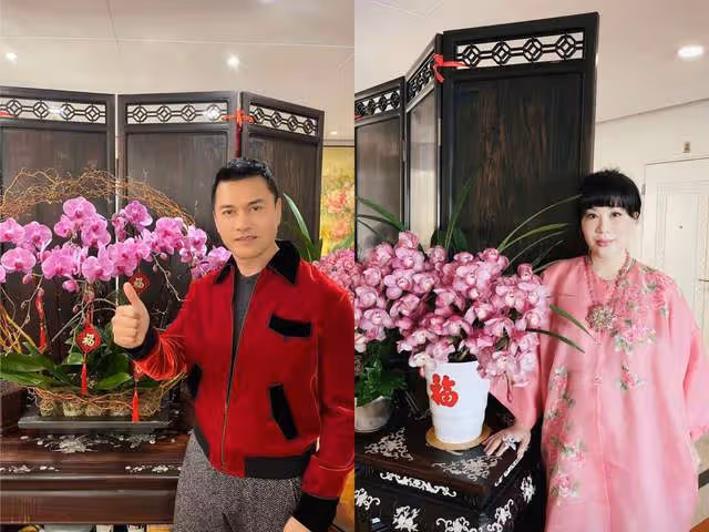 66歲呂良偉與嬌妻慶元宵，豪宅內景堪比花園，客廳養桃樹掛滿紅包