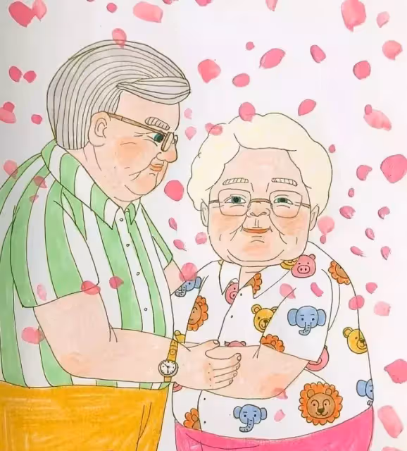 甜甜的插畫：一對80歲夫妻相濡以沫的愛情！