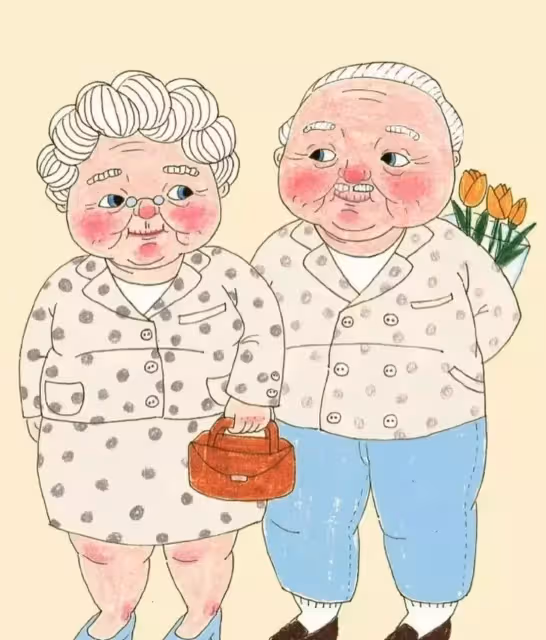 甜甜的插畫：一對80歲夫妻相濡以沫的愛情！
