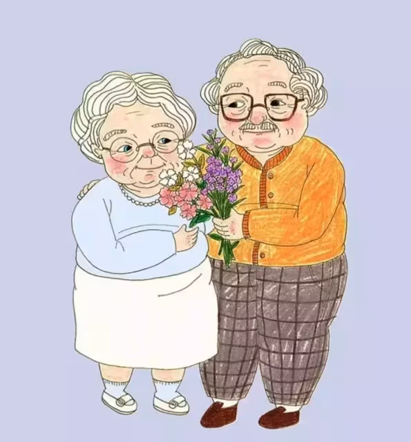 甜甜的插畫：一對80歲夫妻相濡以沫的愛情！
