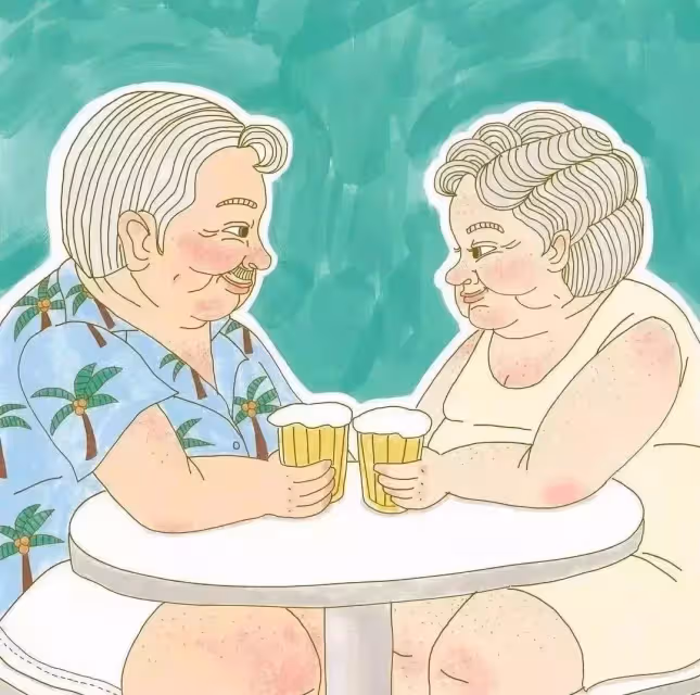 甜甜的插畫：一對80歲夫妻相濡以沫的愛情！