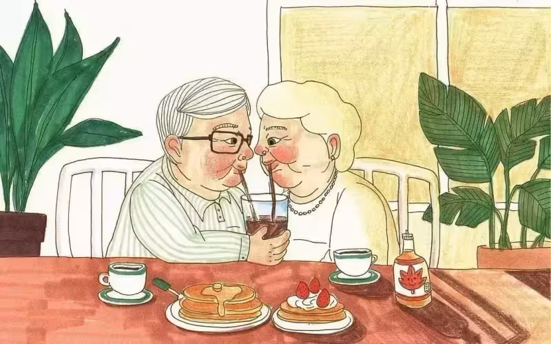 甜甜的插畫:一對80歲夫妻相濡以沫的愛情!