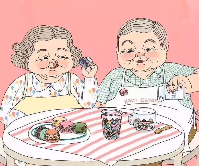 甜甜的插畫:一對80歲夫妻相濡以沫的愛情!