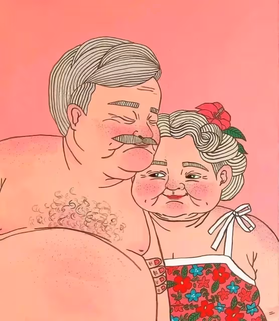甜甜的插畫:一對80歲夫妻相濡以沫的愛情!