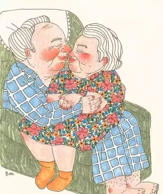 甜甜的插畫:一對80歲夫妻相濡以沫的愛情!