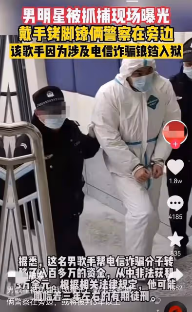 男星涉電信詐騙800萬被捕,戴手銬腳鐐或判3年,張衛健陳偉霆躺槍
