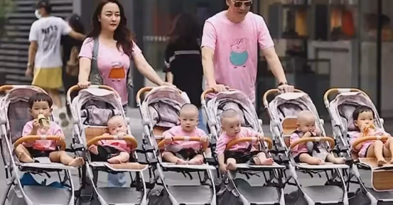 2次分娩6個寶寶！霸氣夫妻一家橫行出街「6輛嬰兒車並行」　超拉風場面路人回頭率100%