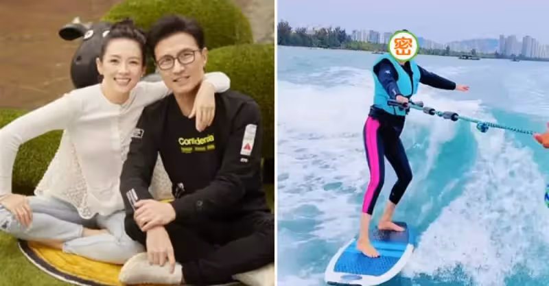 43歲章子怡學衝浪！大長腿搶鏡身材好少女，汪峰視角下吐舌燦笑少女感十足