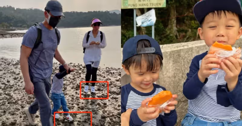 港姐胡杏兒一家四口太真實！坐路邊啃大油餅，爬山踩一腳泥不嫌髒，網友：接地氣