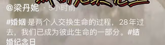 梁丹妮曬照慶結婚28周年，甜蜜表白馮遠征，兩人不要孩子只因麻煩