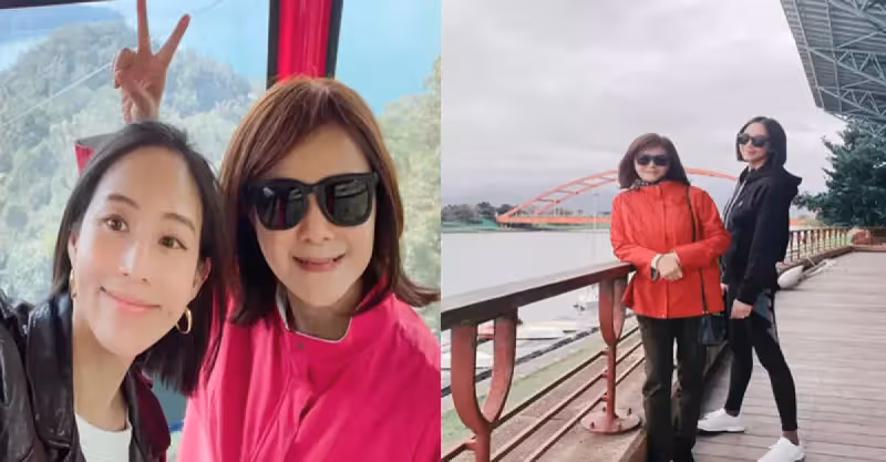 39歲張鈞甯母女倆出遊，穿運動衫配瑜伽褲，一雙月牙眼和媽媽真像