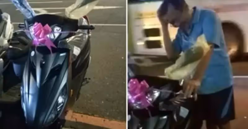 節儉騎10年破車！孝順女兒送「7萬摩托車大禮」老爸感動淚崩 一催油門「突然笑不出來了」滿臉擔心！！