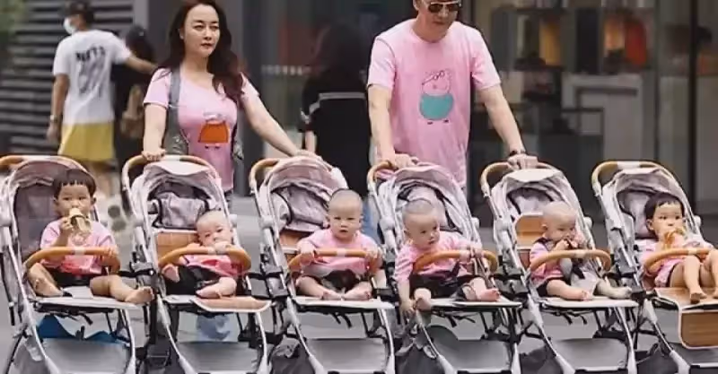 2次分娩6個寶寶!霸氣夫妻一家橫行出街「6輛嬰兒車並行」超拉風場面路人回頭率100%