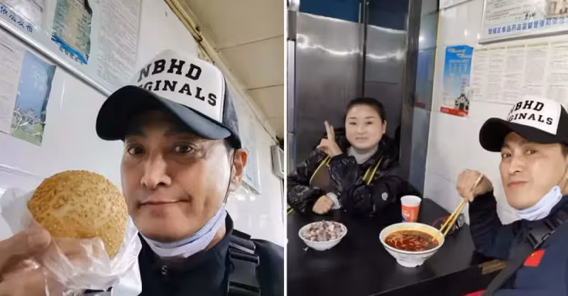 何家勁現身襄陽！小店吃面接地氣，與老闆娘合影顯親切