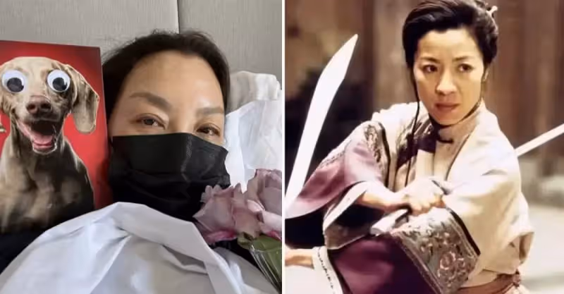 功夫皇后楊紫瓊確診新冠！素顏躺床上神情憔悴，手捧鮮花雙眼含淚，網友：眼神中滿滿的疲憊