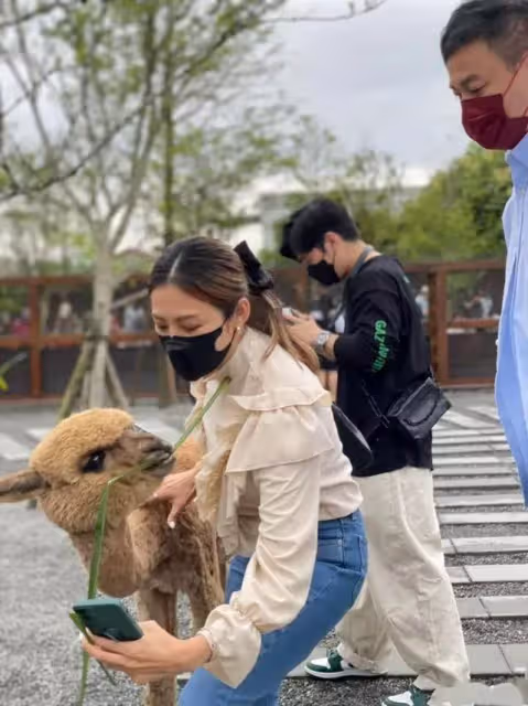 何潤東夫妻罕見同框，39歲林姵希身穿淺色上衣搭配牛仔褲，​顏值超高，結婚六年無子，仍想自然懷孕