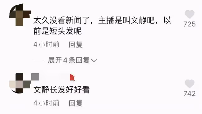 央視主持文靜長發出鏡播新聞，變化大被贊太漂亮，曾戴假短髮多年
