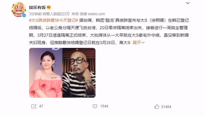 大S具俊曄最快今天登記結婚 S媽:我不知道