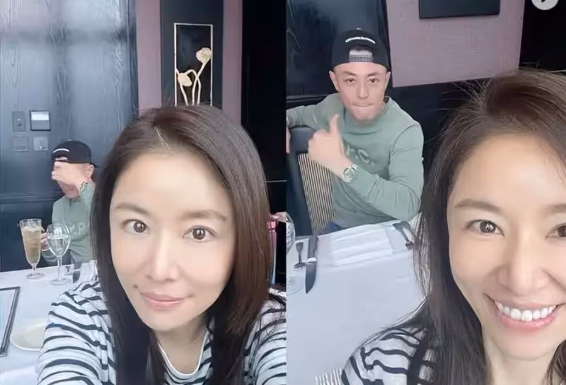 林心如 霍建華夫妻在飯桌上互動,霍建華豎起大拇指調皮搞笑