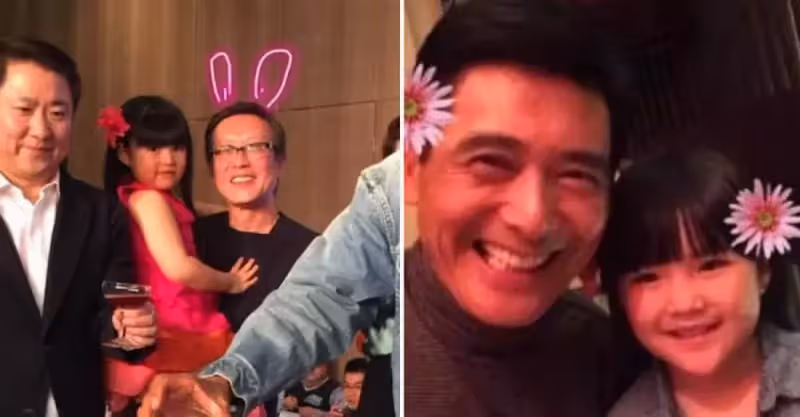 李湘曬女兒舊照，被名導抱著旁邊是周潤發，如今王詩齡變成大美女