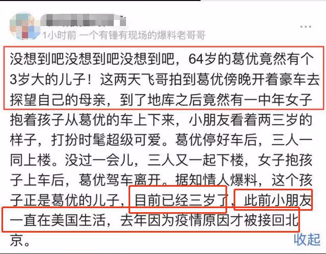 丁克30多年的葛優突然有了3歲兒子?近照罕曝光,跟保姆比媽媽親