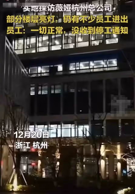 薇婭遭處分後公司照常運轉,深夜依舊燈火通明,員工稱一切正常