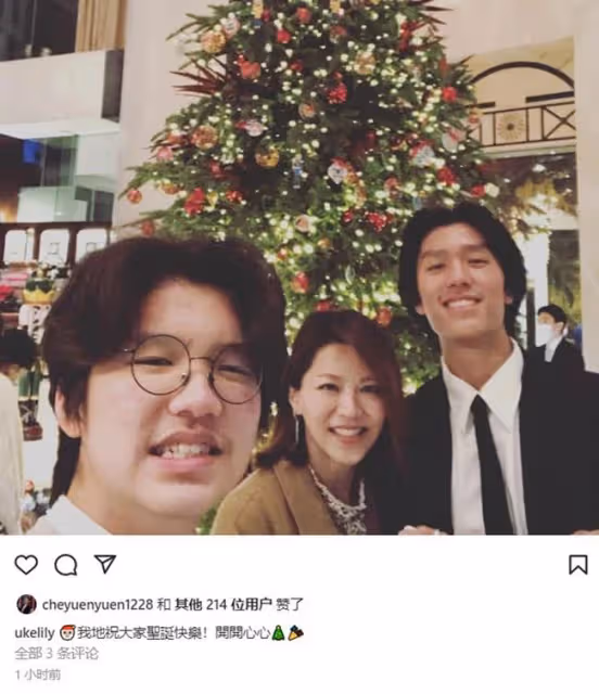 林曉峰內地忙工作,2個兒子陪媽媽歡度聖誕,長子帥氣幼子太像爸