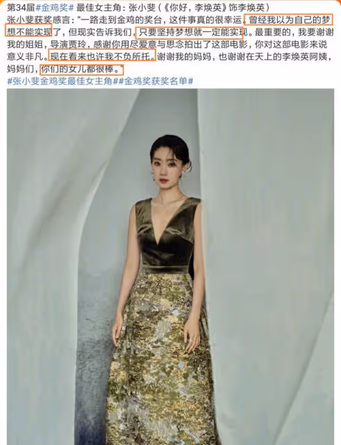破防了!張小斐淚灑頒獎現場:曾經以為我的夢想不能實現了