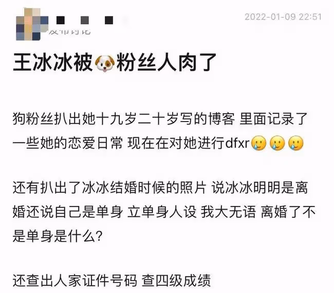 央視王冰冰遭瘋狂粉絲人肉!婚姻過往疑似曝光,四級成績都被扒出