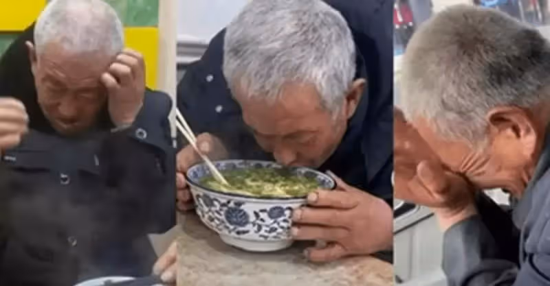 特殊忘年交，青年遇到一低智老人每天請他吃麵，回老家過年前為老人在麵館存錢：要記得去吃麵