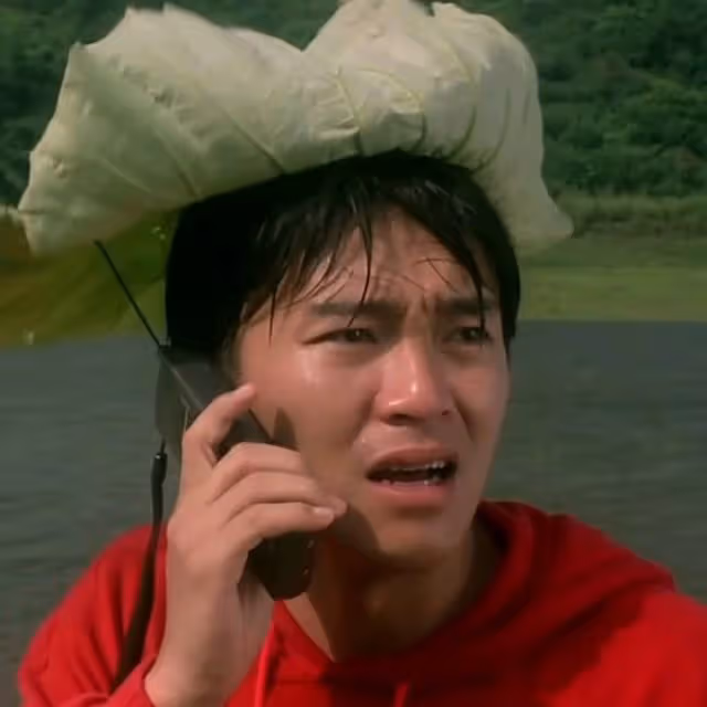 1990年，周星馳在山裡上廁所，打電話向林雪求助，林雪：這是你的問題