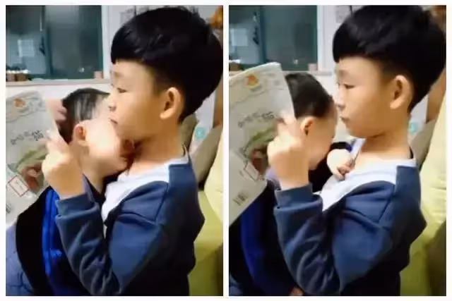 3歲弟弟被爸爸教訓，委屈鉆進7歲哥哥懷里告狀「爸爸又訓我」，哥哥暖舉感動大批網友：看完想生二胎了