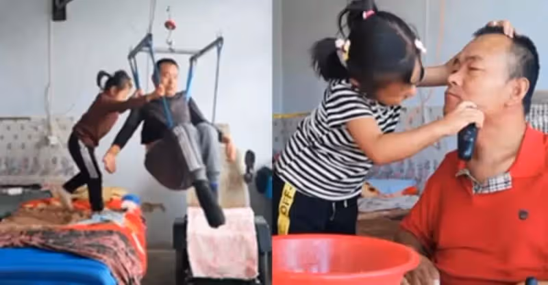 母親離家出走帶走弟弟，留下8歲女童和癱瘓父親！女兒「餵癱父吃飯刮鬍子」直播賺打賞錢，網友全看哭：身影堅毅，毫無怨言
