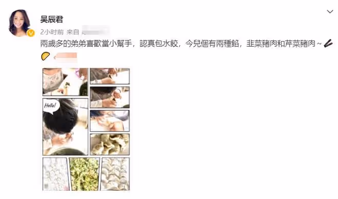 吳辰君嫁內地富商定居北京,入鄉隨俗親自包餃子,2歲兒子當幫手