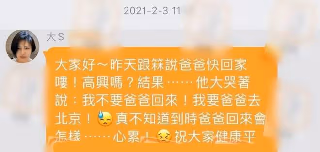 大S私下聊天內容曝光，兒子很害怕汪小菲，哭著說不要爸爸回來