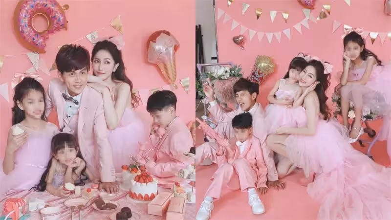 阿翔妻子結婚11年披白紗,一轉背後絕美簍空自帶仙女氣場,甜靠尪肩膀,全家福甜到爆棚