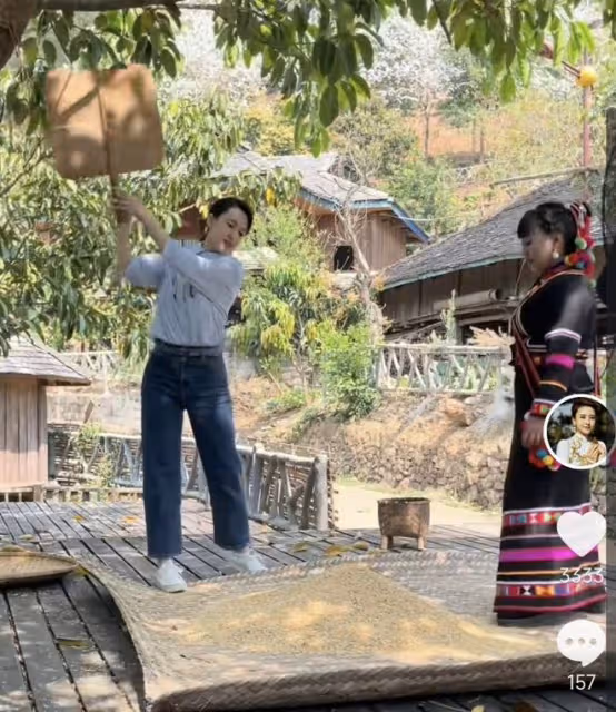 43歲央視女主持曬旅行視頻，田間幹活超賣力，穿拉祜族衣服顯柔美