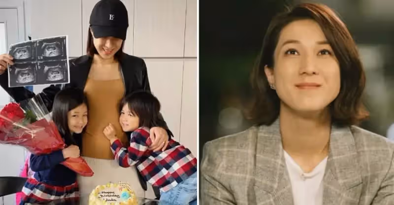 恭喜！鐘嘉欣38歲生日官宣懷三胎喜訊，一雙兒女緊貼肚皮好溫馨