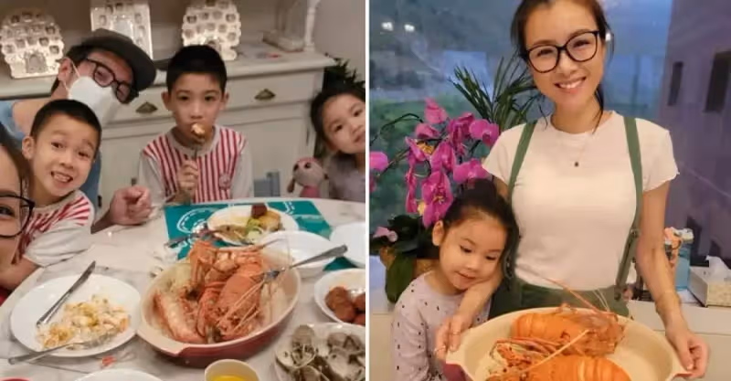 陳茵媺親自下廚烹飪新鮮龍蝦 與陳豪孩子開心享受豐盛晚餐