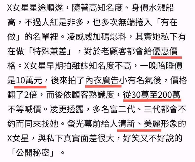 約會15w,陪睡10w:明碼標價的女星們