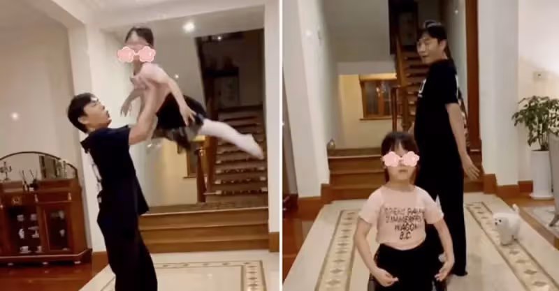 伊能靜曬女兒跳舞，秦昊作伴父女倆配合默契，5歲小米粒氣質出眾，附文道：宅在家裡的日常