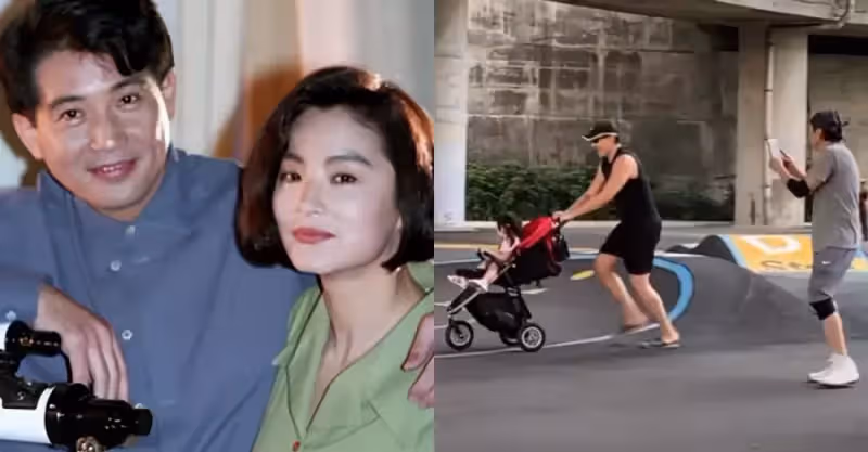 秦漢現身運動場，拿手機追拍兒子孫女太溫馨，75歲打扮年輕似小伙！