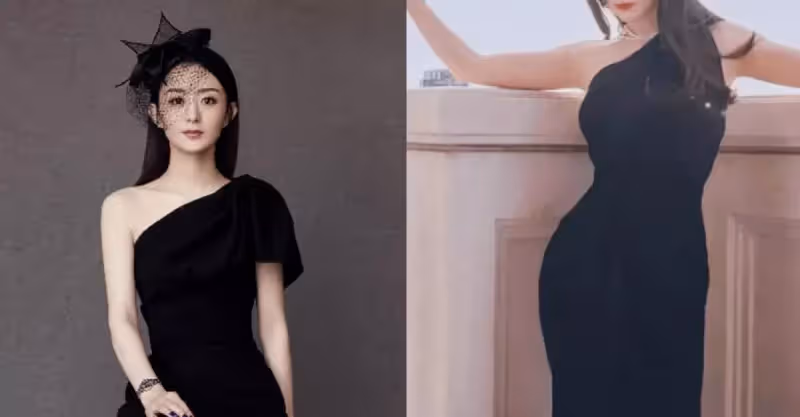 兩大女神撞衫，楊冪和趙麗穎只相差1歲，穿同款黑色禮服大秀好身材，差別一目了然
