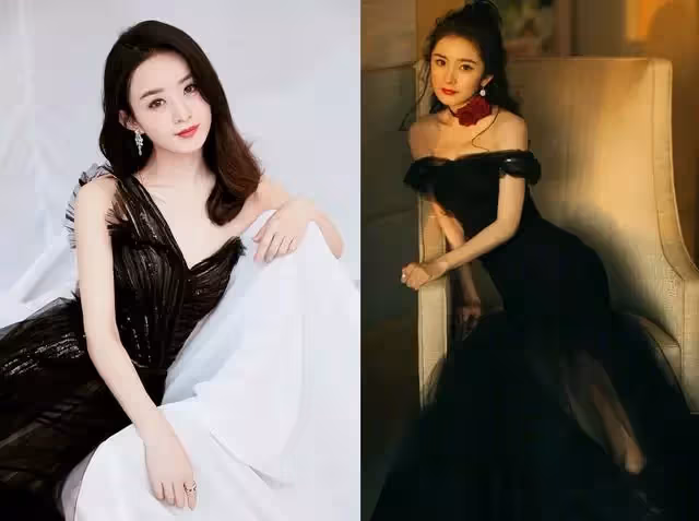 兩大女神撞衫,楊冪和趙麗穎只相差1歲,穿同款黑色禮服大秀好身材,差別一目了然
