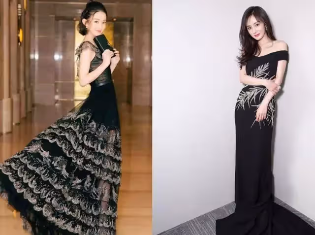 兩大女神撞衫,楊冪和趙麗穎只相差1歲,穿同款黑色禮服大秀好身材,差別一目了然