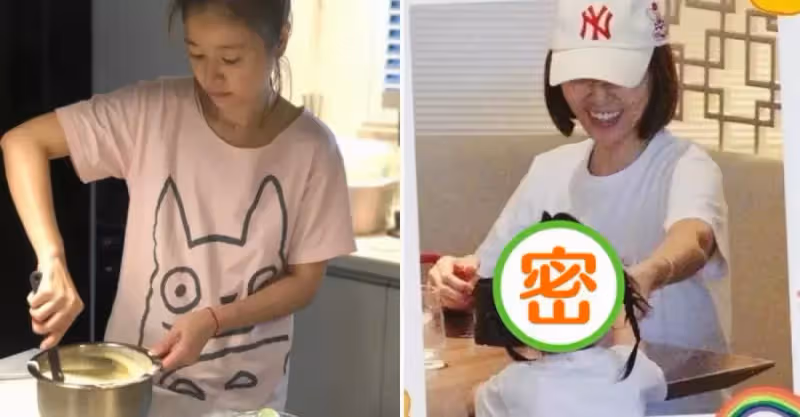 林心如素顏為愛女做蛋糕，穿家居服秀火辣身材，4歲小海豚「鵝蛋臉、睫毛精」五官超像媽咪林心如，霍建華眼神中滿是寵溺